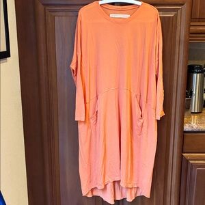 Raquel Allegra orange oversized high low hem dress with pockets